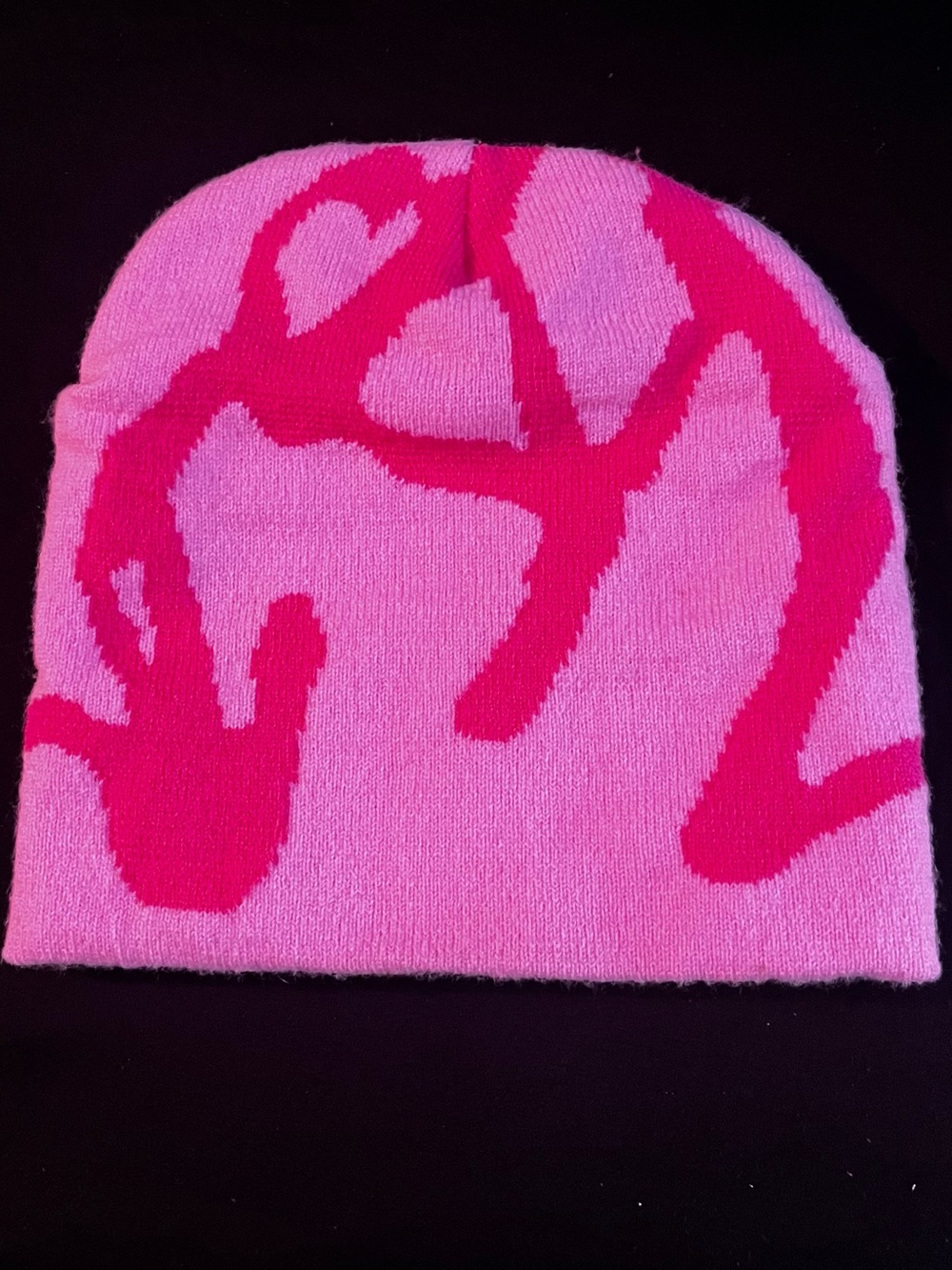 Pink Beanie Hat with Bold Magenta Script